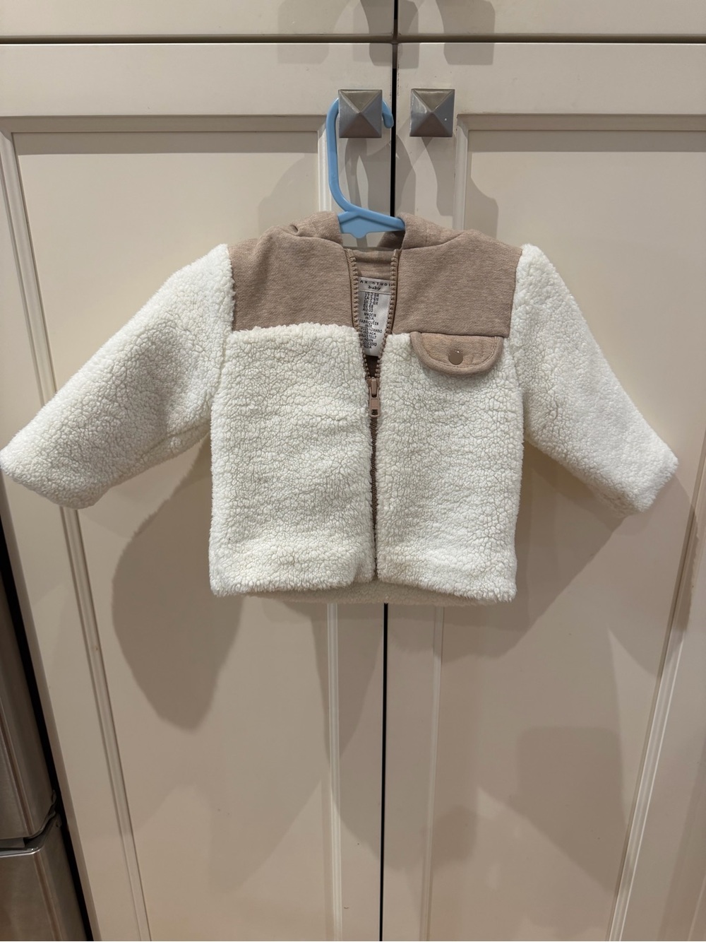 Max studio 3-6m Sherpa Jacket with Contrast Yoke - Cream/Tan